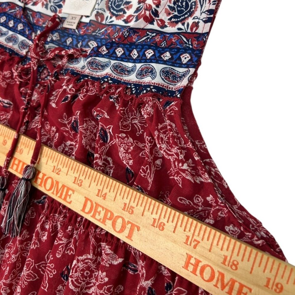 Knox Rose Boho Sleeveless Red White & Blue Floral & Paisley Blouse - Size XS - Picture 3 of 5